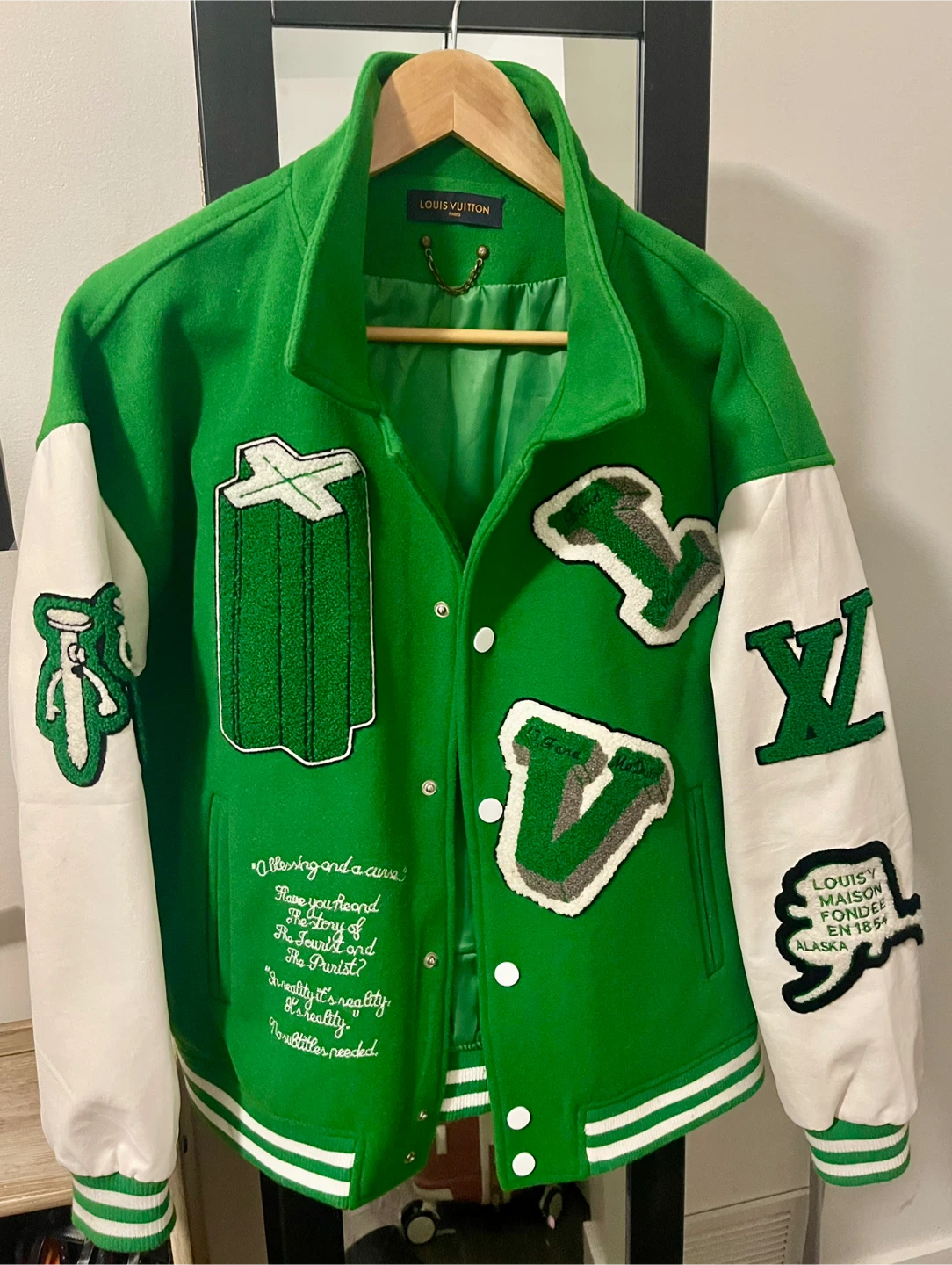 Jacket ( Louis Vuitton Green & White Varsity Jacket )