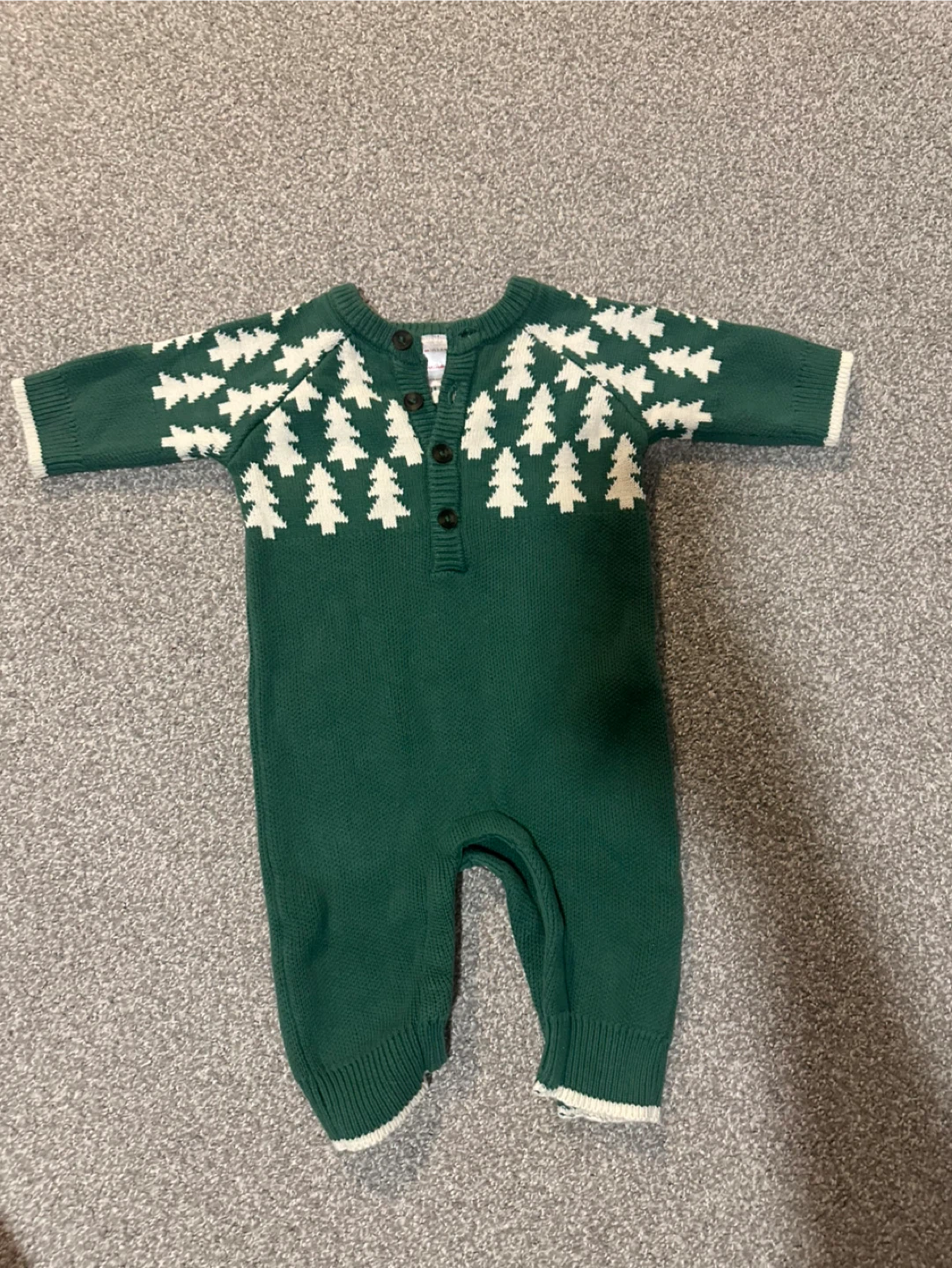 Hanna Andersson Green Tree Knit Romper