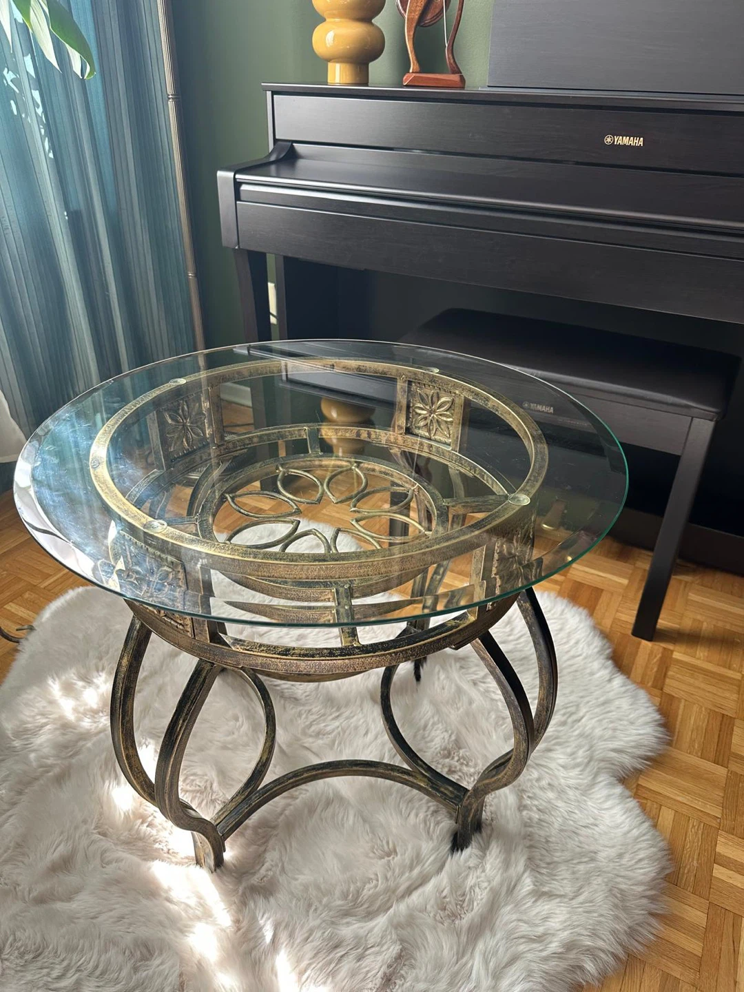 Ornate Round Metal and Glass Side Table - photo 2
