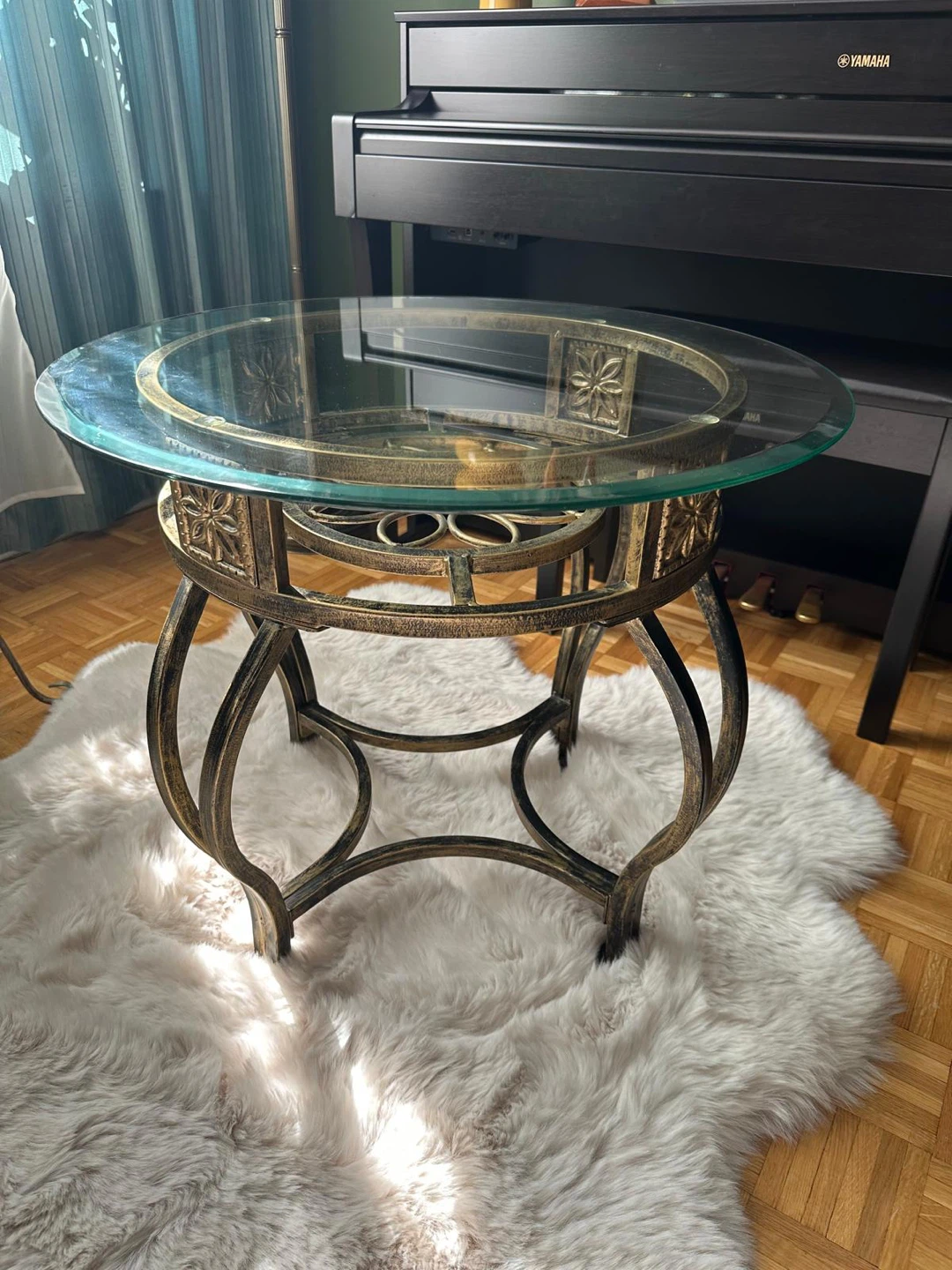 Ornate Round Metal and Glass Side Table - photo 3