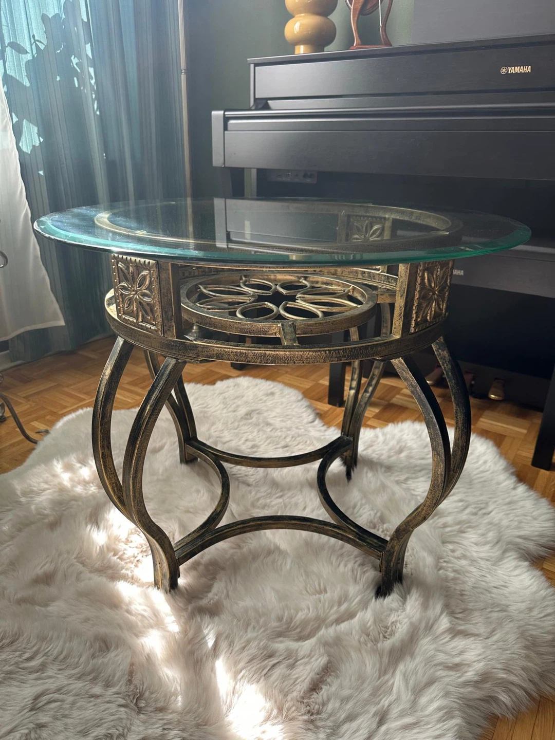 Ornate Round Metal and Glass Side Table - photo 4