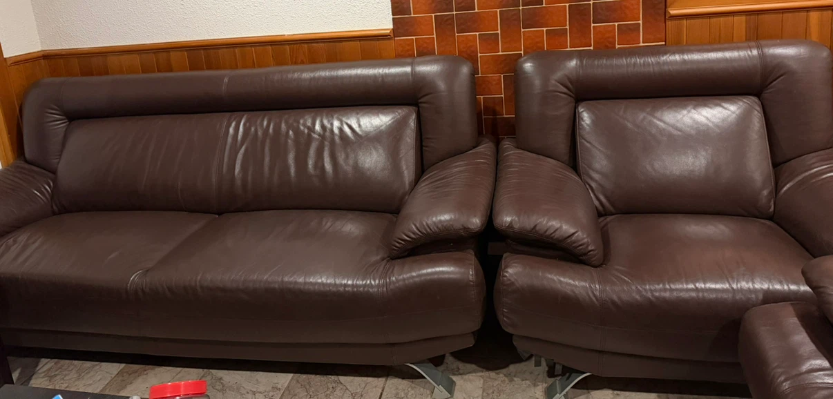 Dark Brown Leather Sofa Set