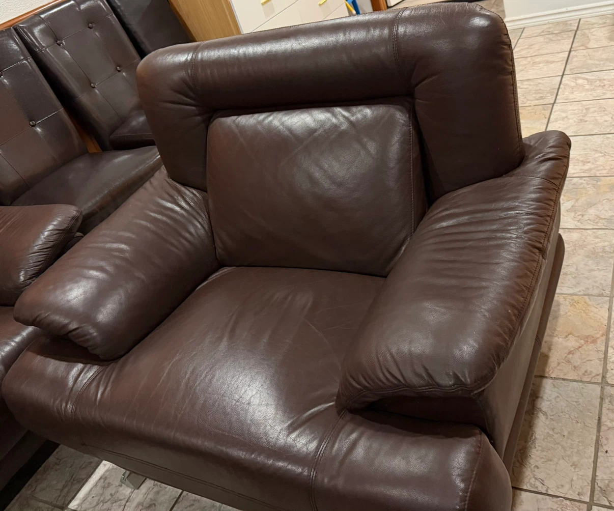 Dark Brown Leather Sofa Set - photo 2