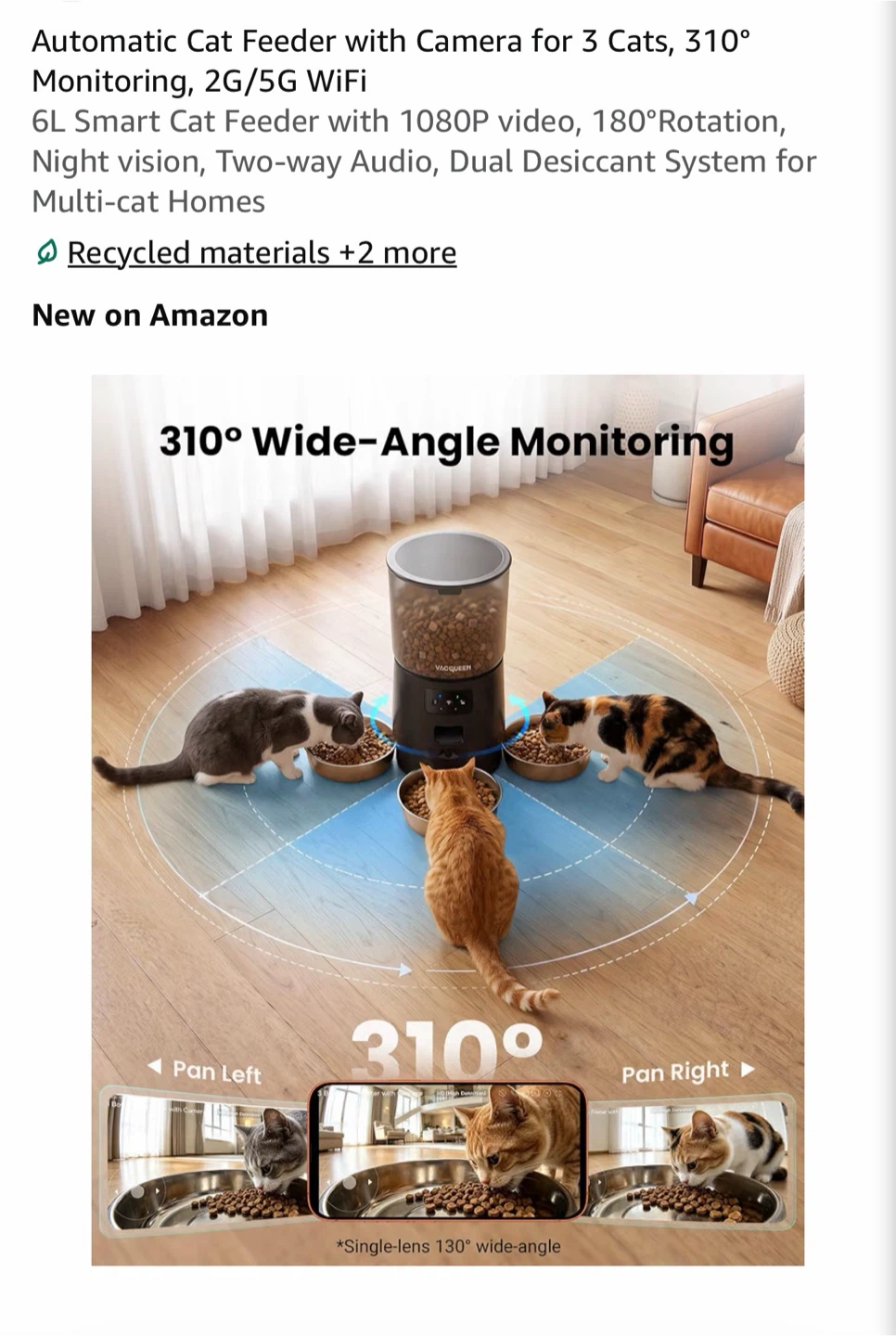 6L Automatic Smart Cat Feeder for multiple cats with Camera - photo 2