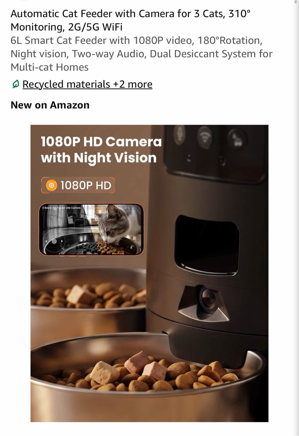 6L Automatic Smart Cat Feeder for multiple cats with Camera - photo 3
