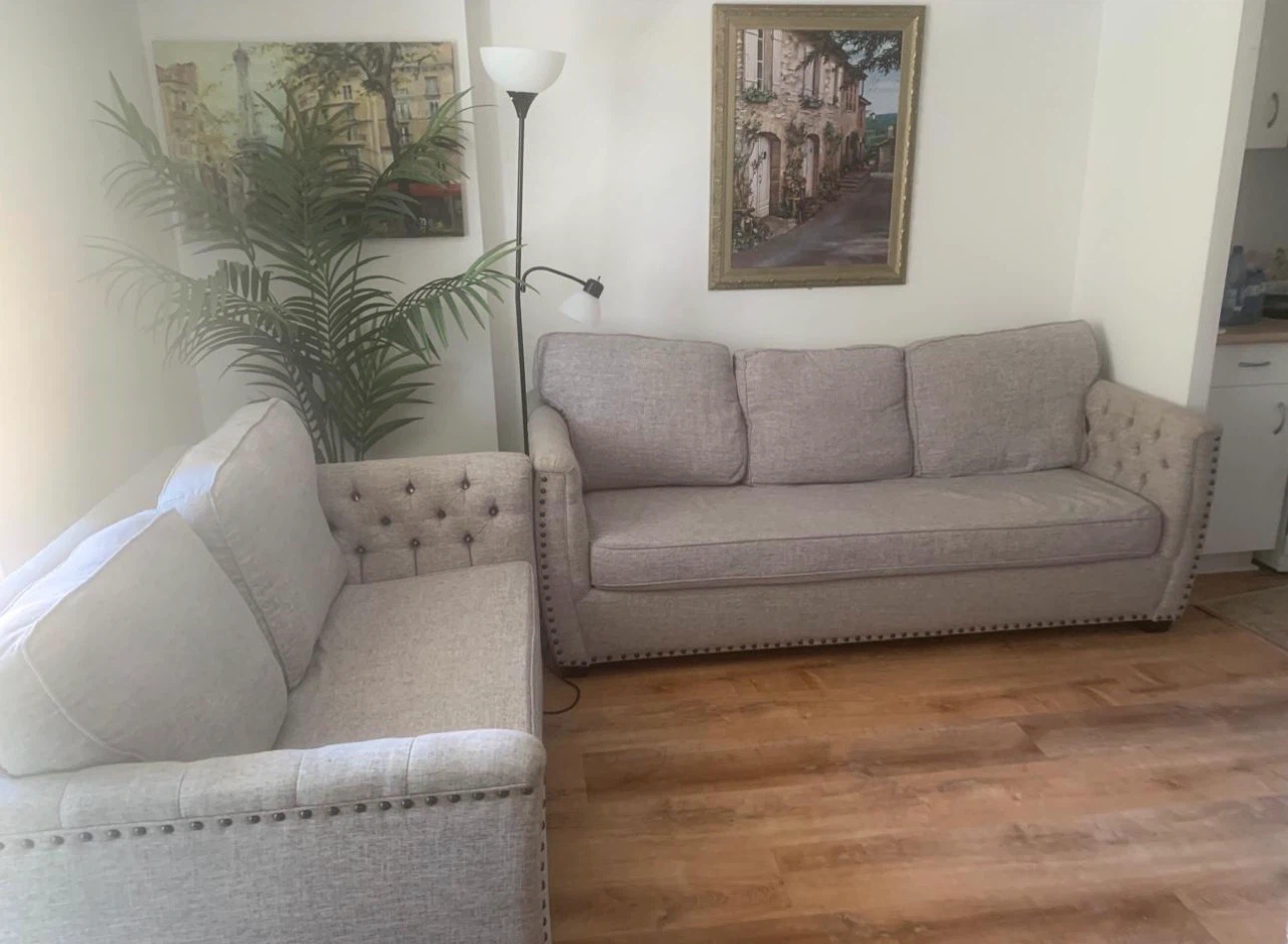 Beige Tufted Sofa and Loveseat Set