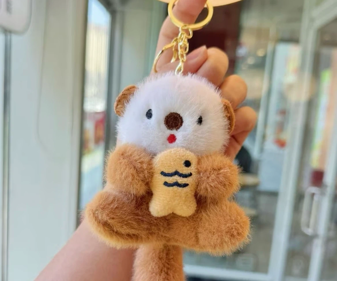 Kawaii Fluffy Teddy Bear Sea Otter Plush Keychain
