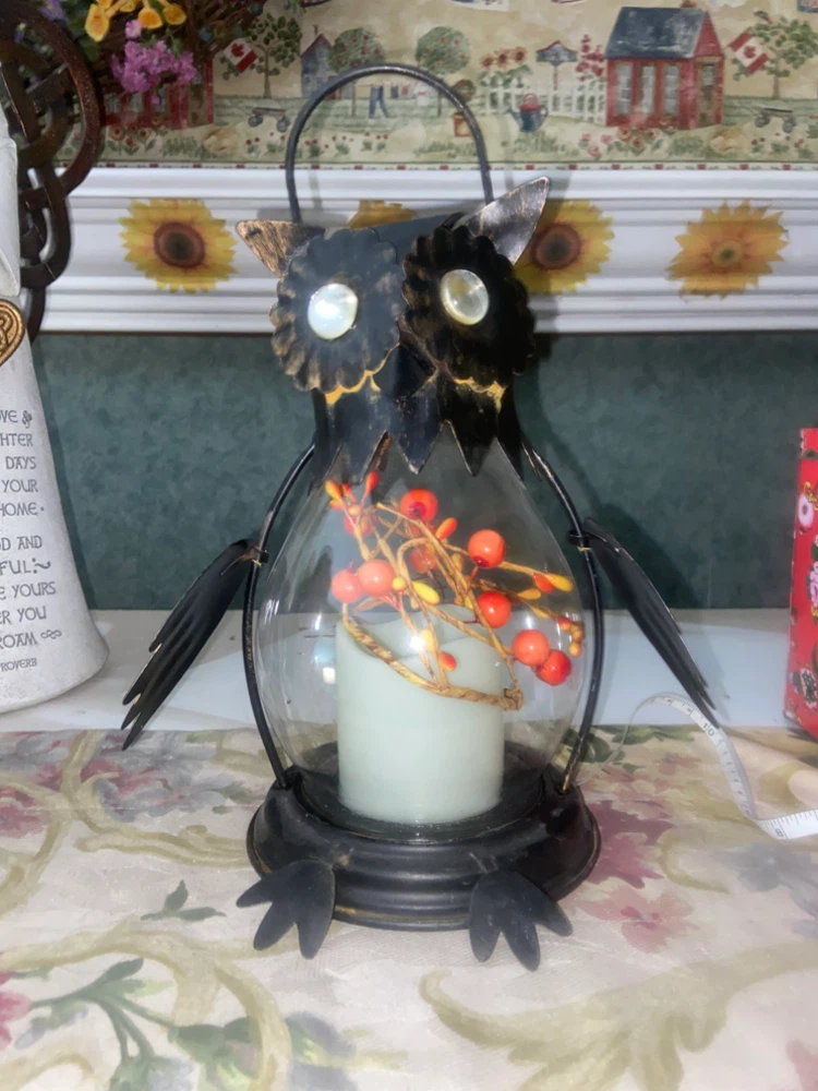 Decorative Owl Lantern with LED Candle