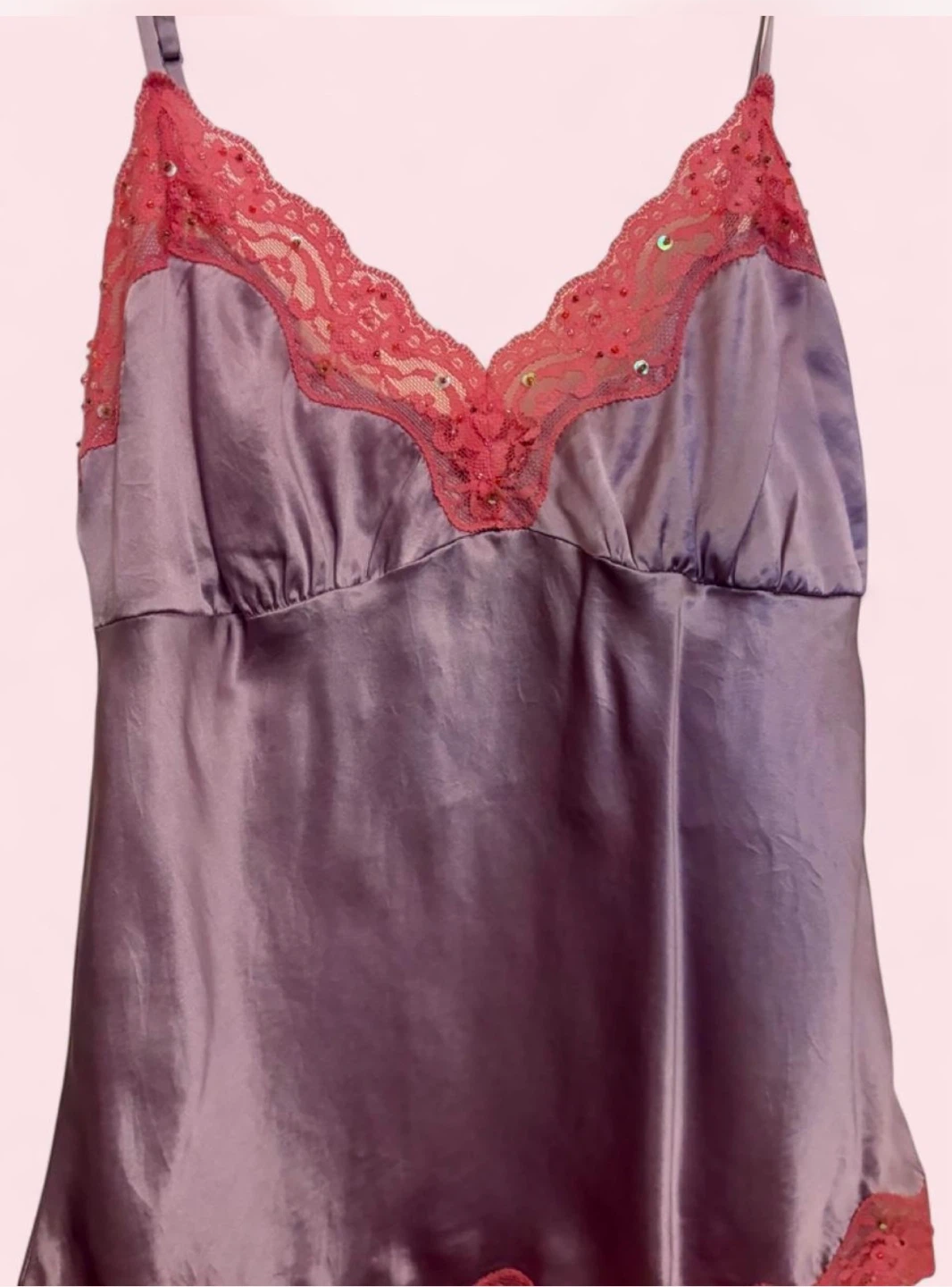 Gold hawk 100 % silk slip with lace trim