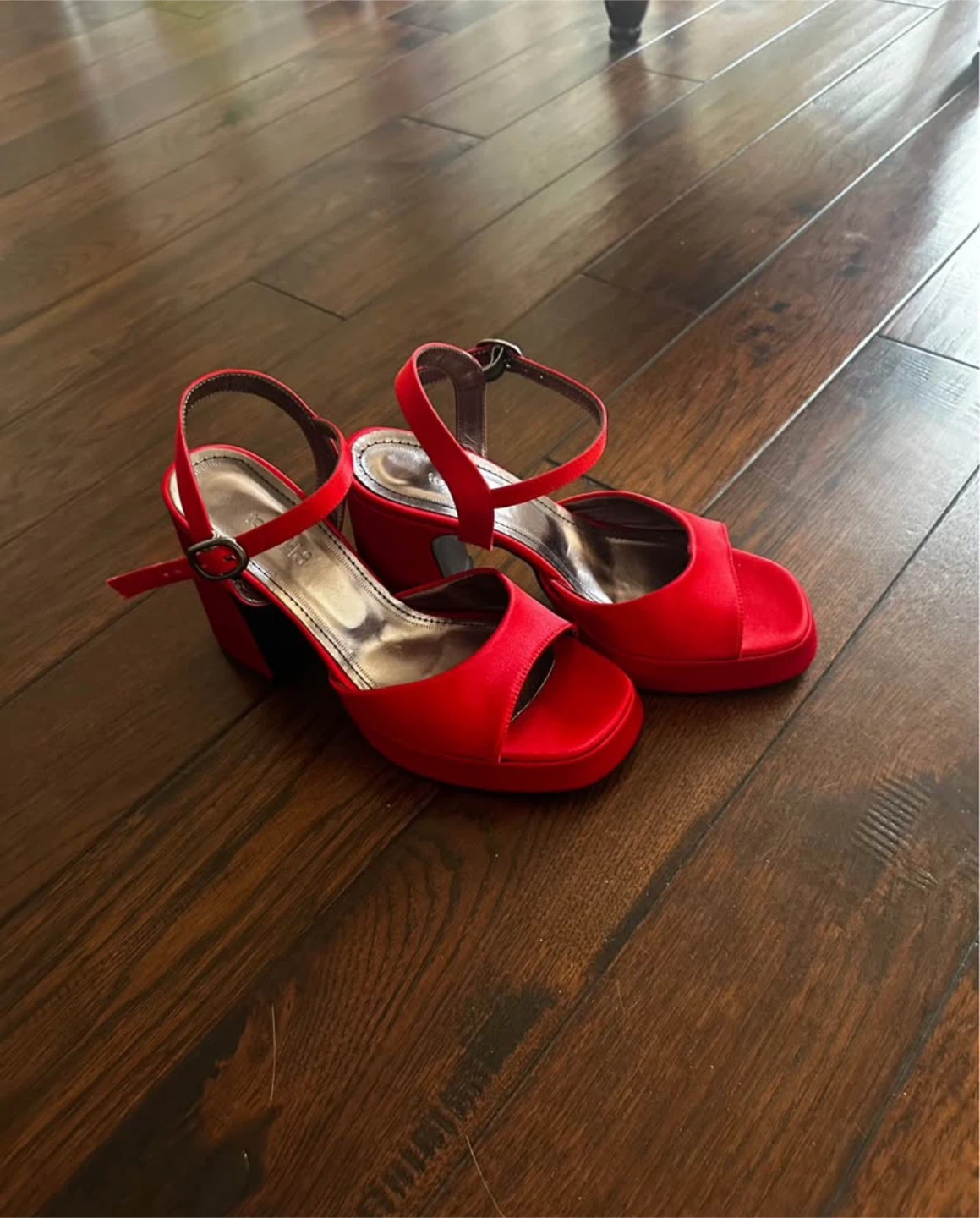 Red Satin Platform Heel Sandals / size 6.5 - 37