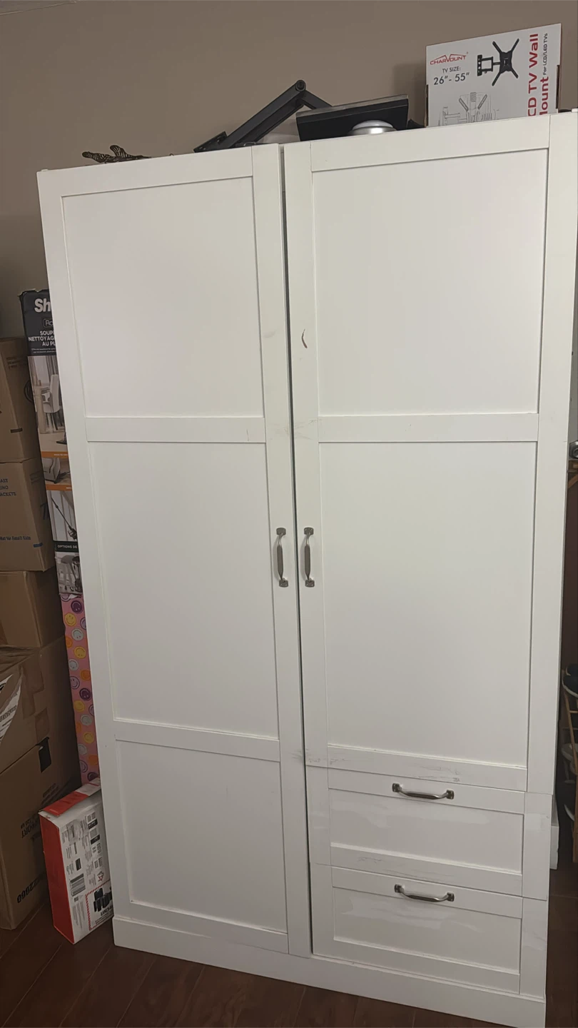 Moving Sale -White Two-Door Wardrobe with Drawers