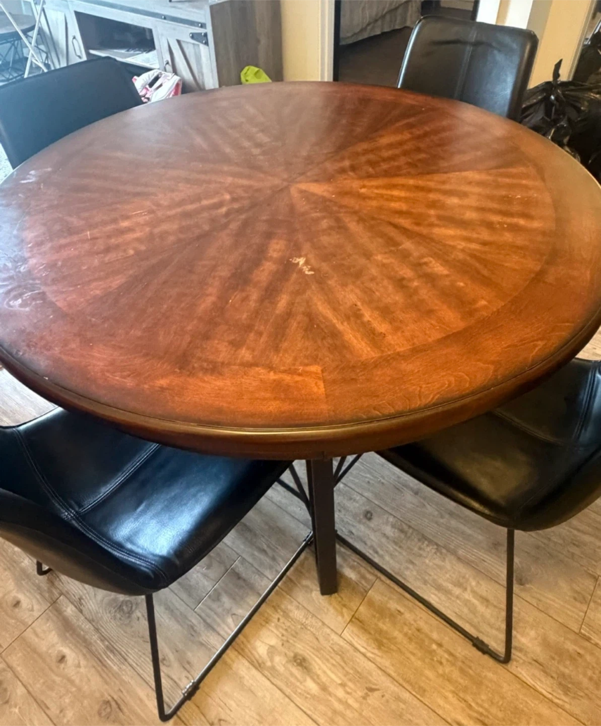Round Dining Table Set – Cherry Wood Finish + 4 Black Chairs - photo 2