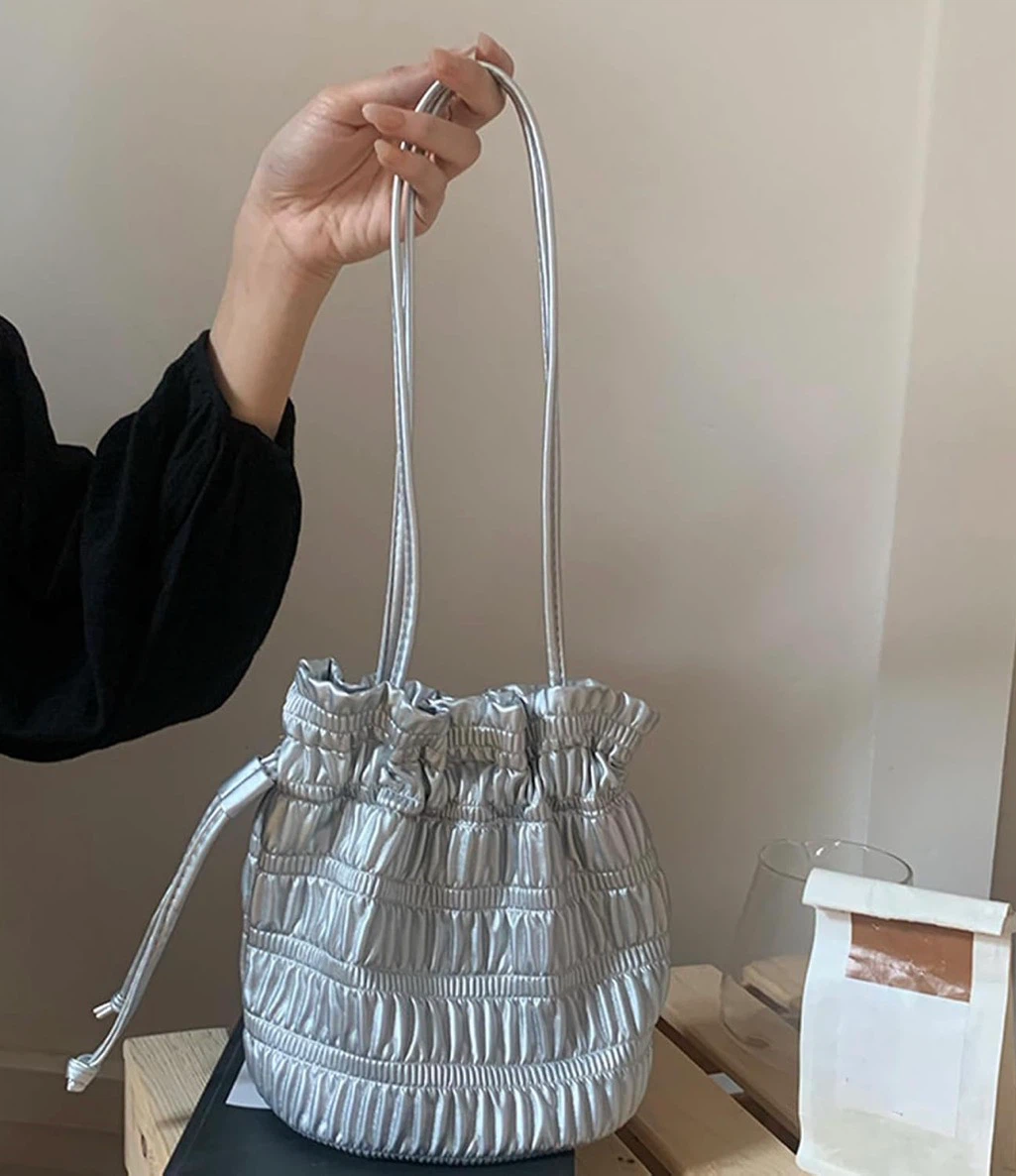 Silver Ruched Bucket Bag