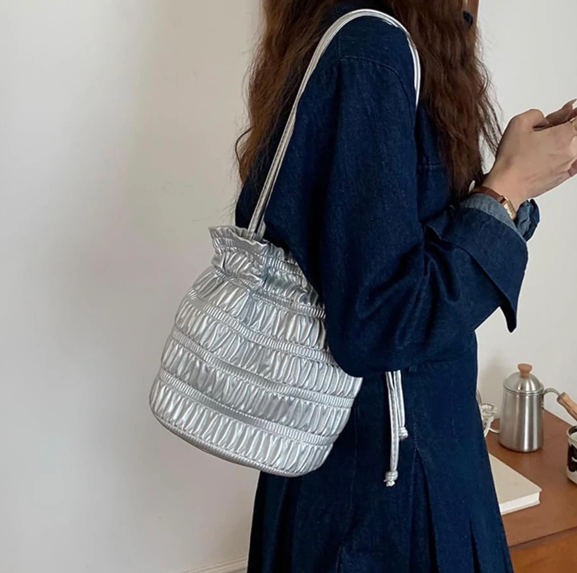 Silver Ruched Bucket Bag - photo 2