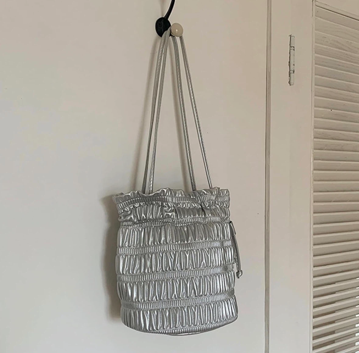 Silver Ruched Bucket Bag - photo 3