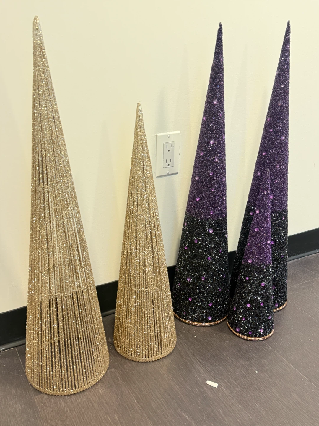 Set of 4 Decorative Glitter Cone Trees