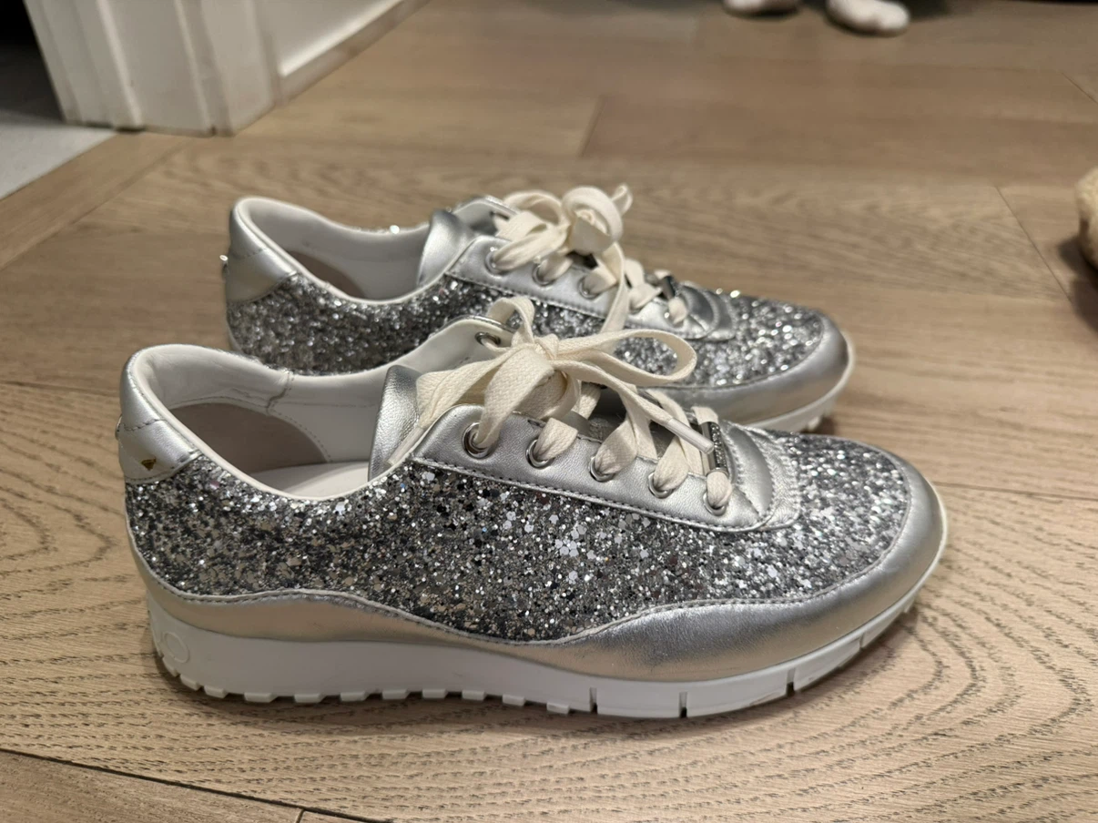 Jimmy Choo Silver Glitter Sneakers