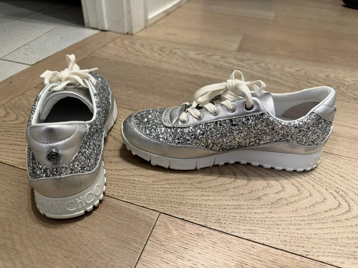 Jimmy Choo Silver Glitter Sneakers - photo 4