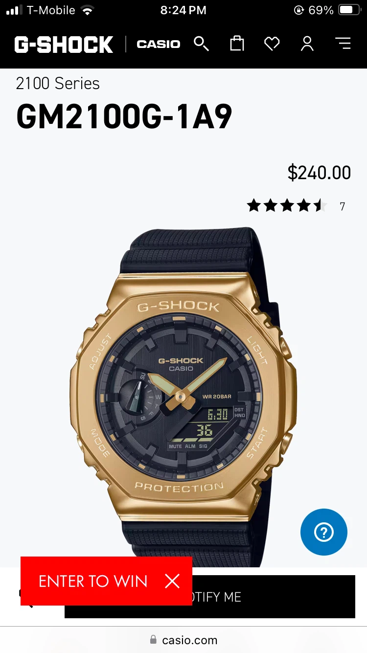 Casio G-Shock GM2100G-1A9 Gold 2100 Series Watch