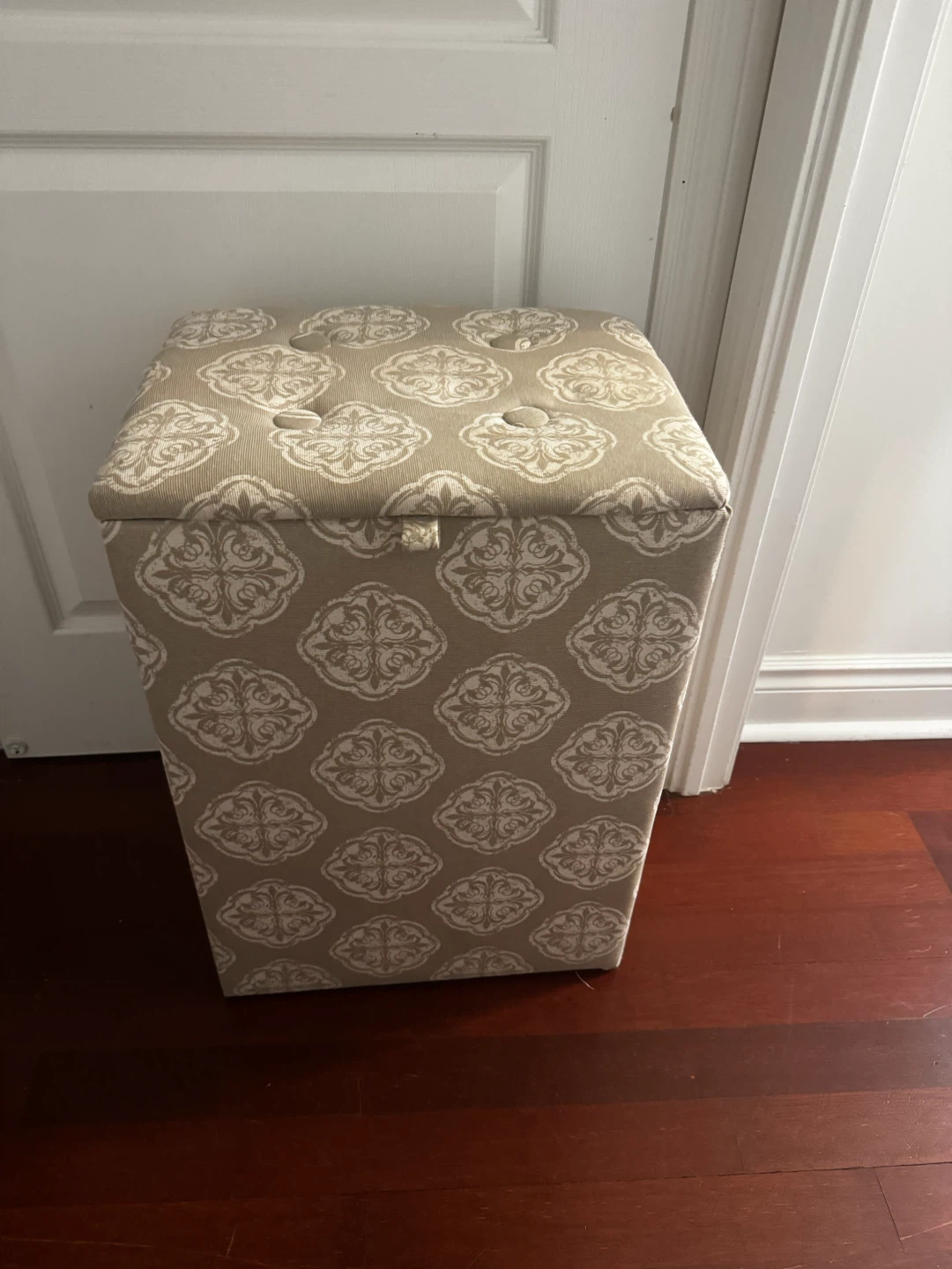 Patterned fabric storage ottoman