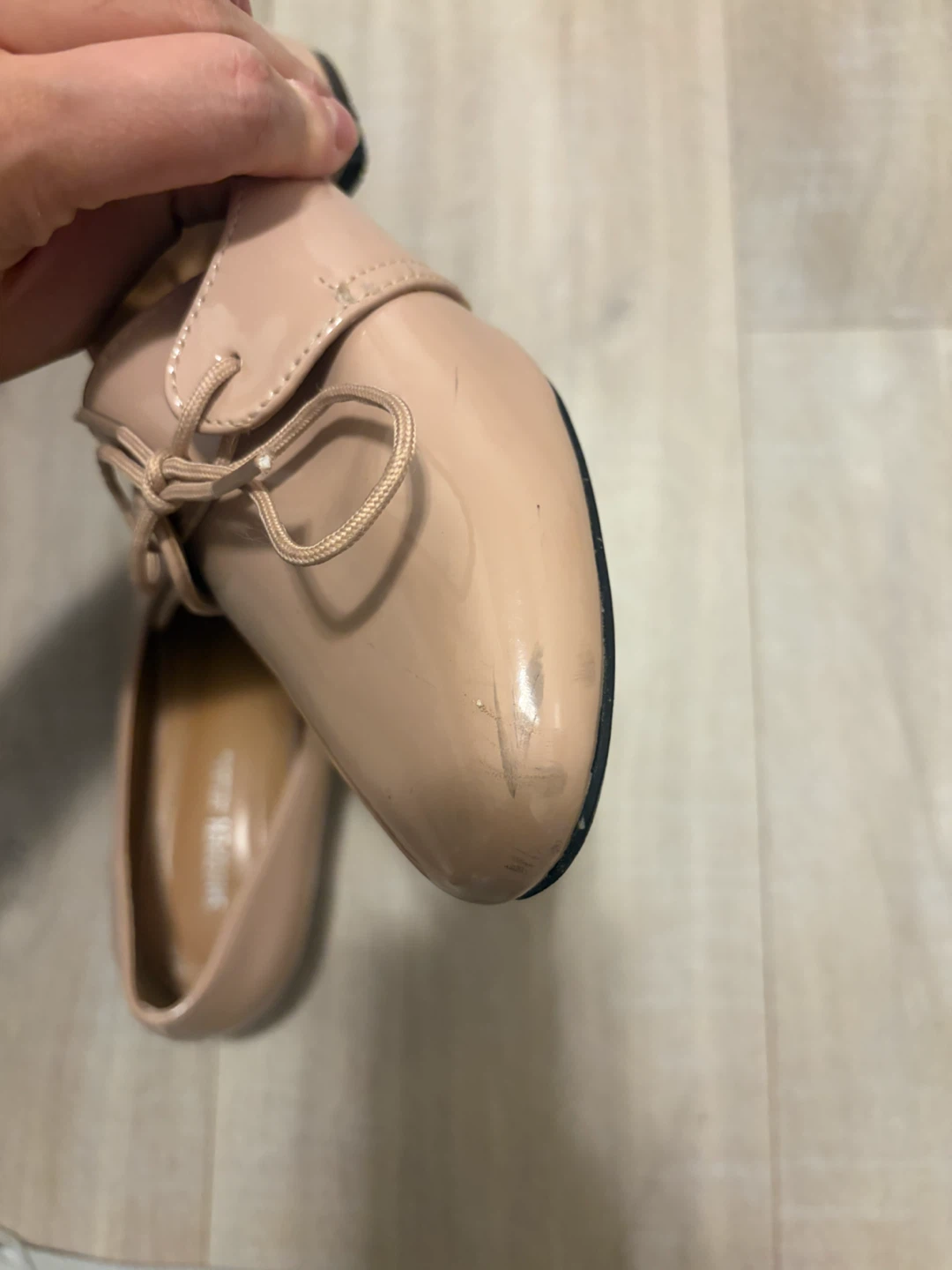 Shoopen beige patent lace-up flats - photo 3