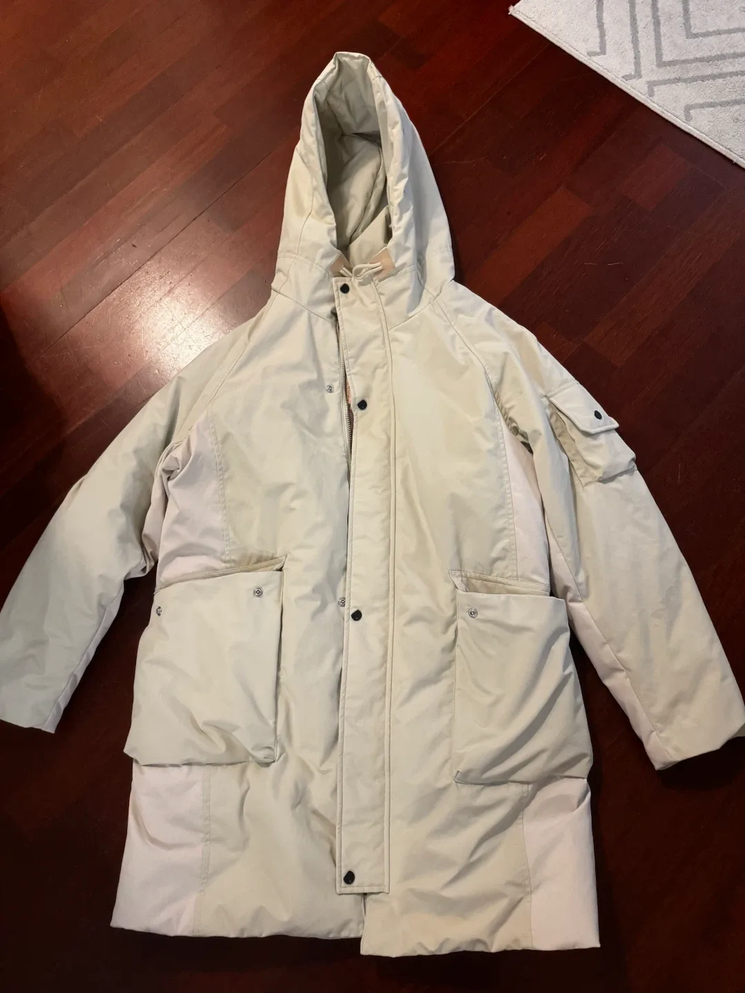 Cream P-Brand Hooded Parka Jacket
