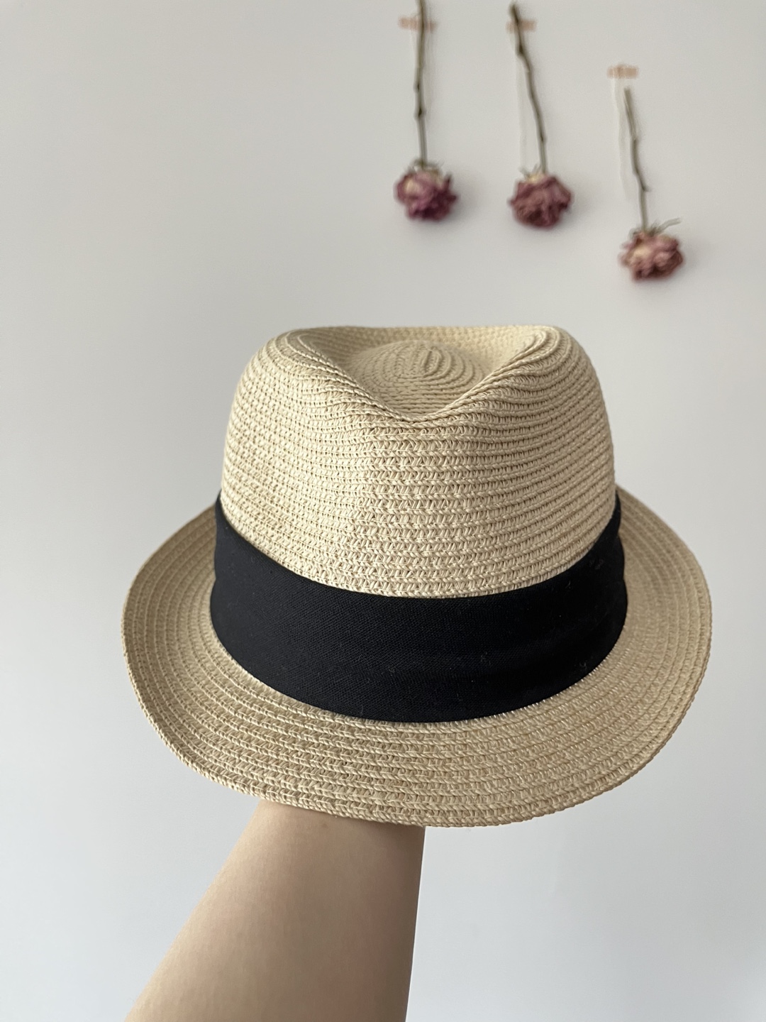 Made in Japan 🇯🇵 Straw Fedora Hat with Black Bow - photo 3