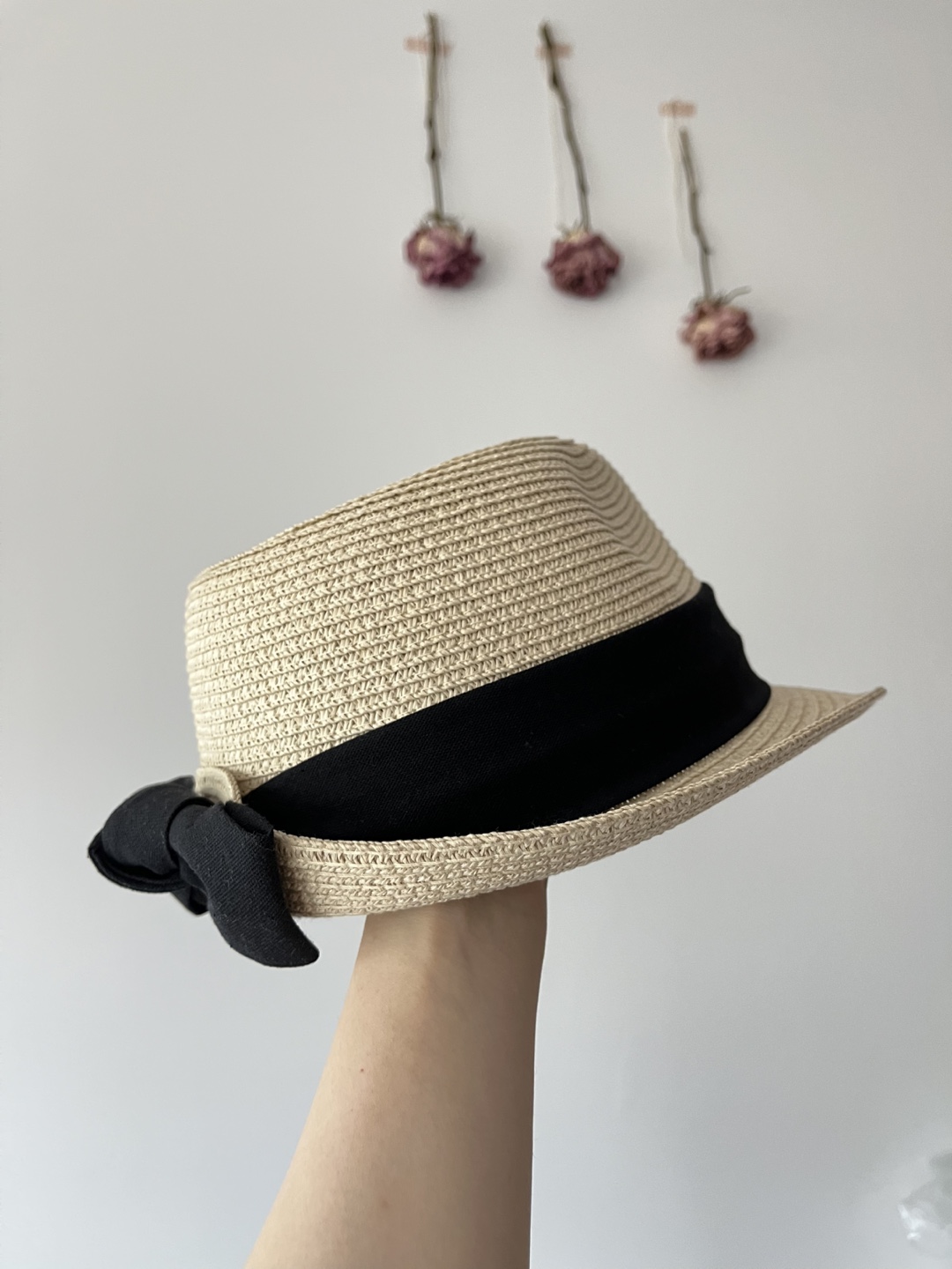 Made in Japan 🇯🇵 Straw Fedora Hat with Black Bow