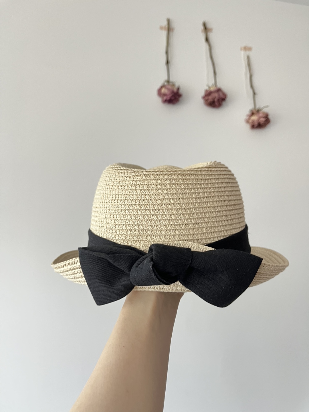 Made in Japan 🇯🇵 Straw Fedora Hat with Black Bow - photo 2