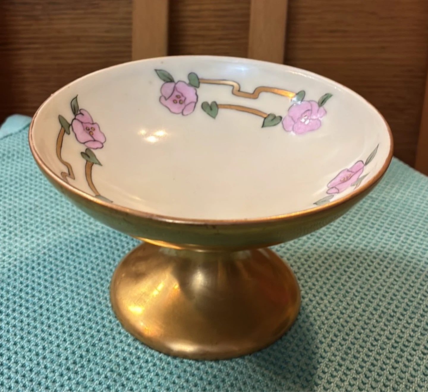 Antique E.S. Germany Gilded Floral Porcelain Pedestal Bowl