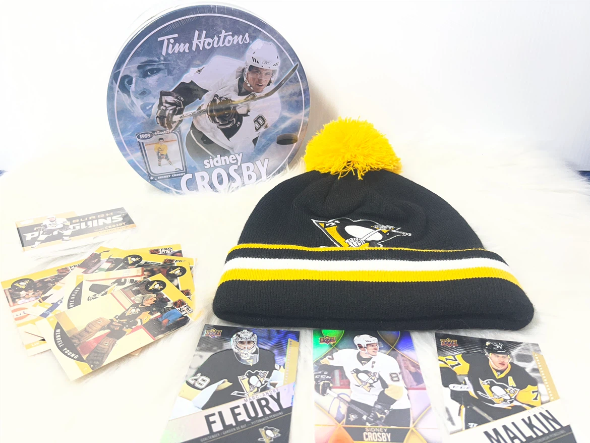 Penguins Lot: Crosby Tin, Mitchell & Ness Beanie & Cards Set