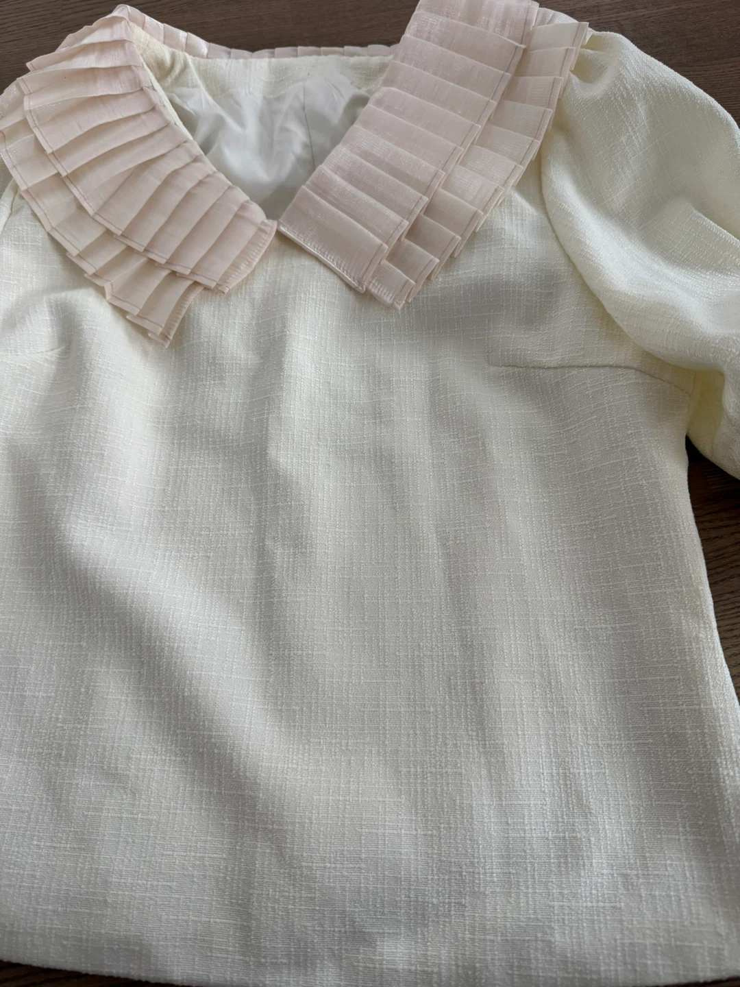 Cream Blouse with Pleated Collar - photo 2