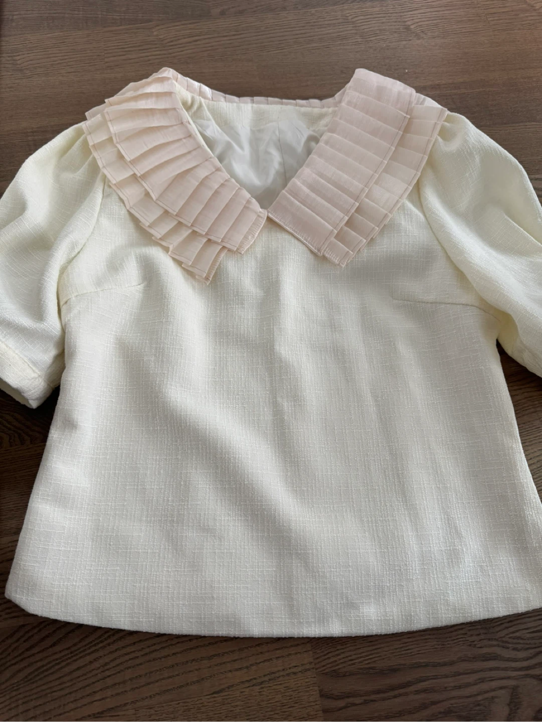 Cream Blouse with Pleated Collar