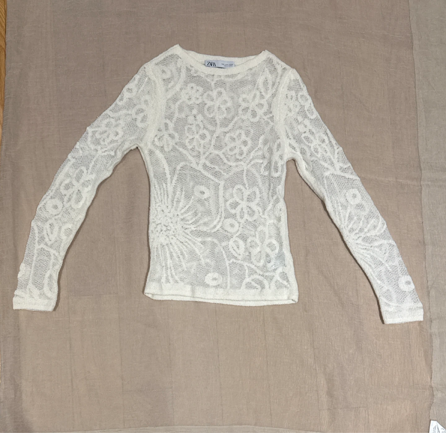 Zara White Floral Lace Long Sleeve Top - M (#2K)