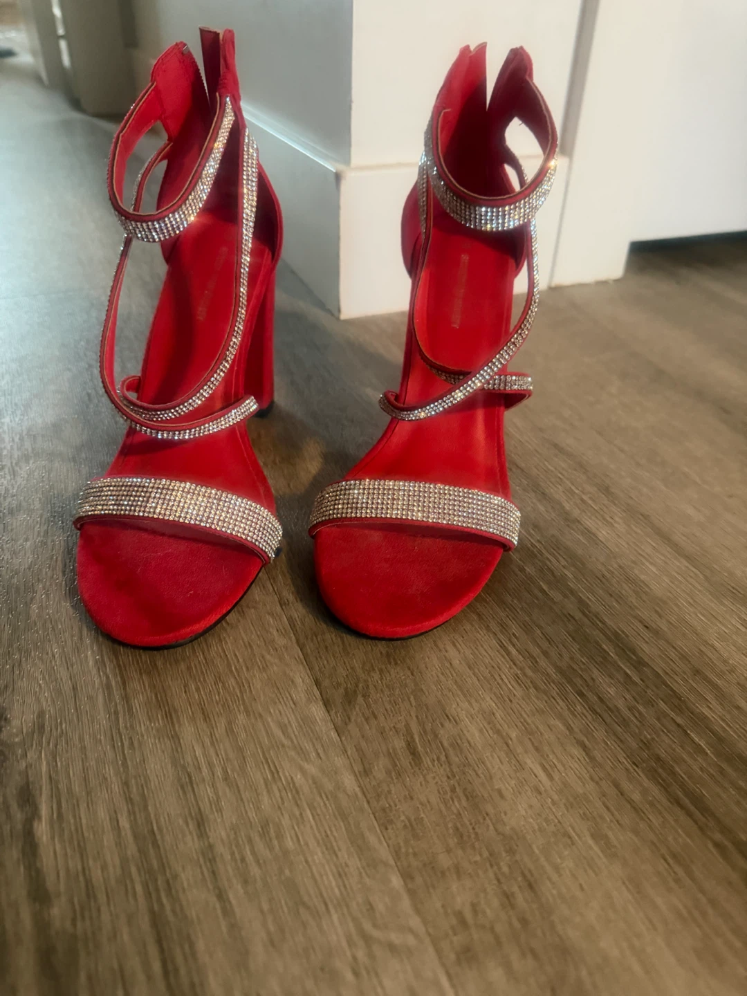 Red Rhinestone Strappy Heels