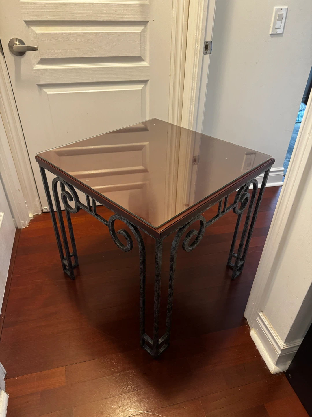 Wrought Iron End Table with Glass Top
