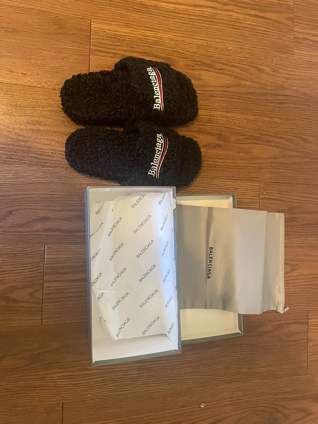 Balenciaga Black Fur Slides