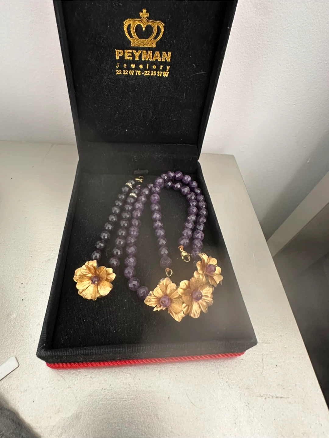Peyman Jewellery Amethyst and Gold Tone Flower Necklace