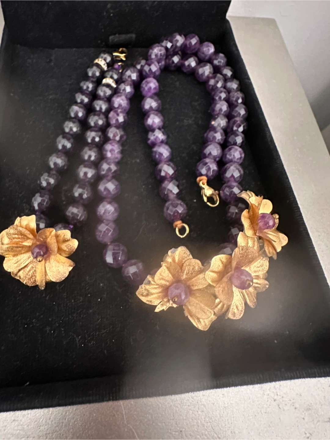 Peyman Jewellery Amethyst and Gold Tone Flower Necklace - photo 3