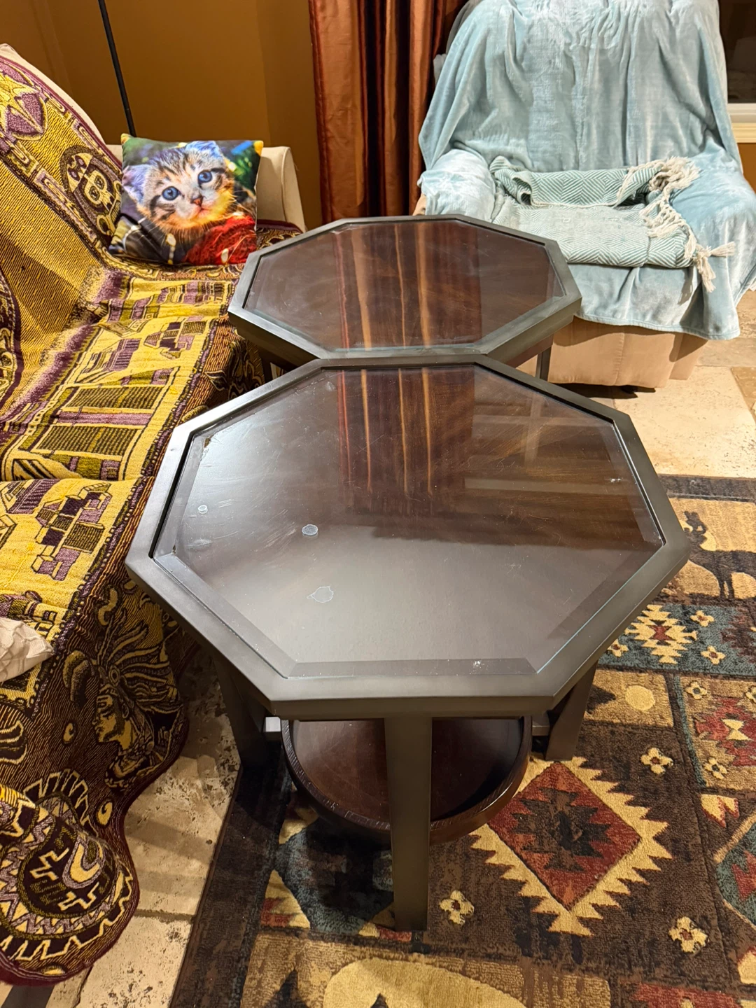 Set of two octagonal high coffee tables - photo 2