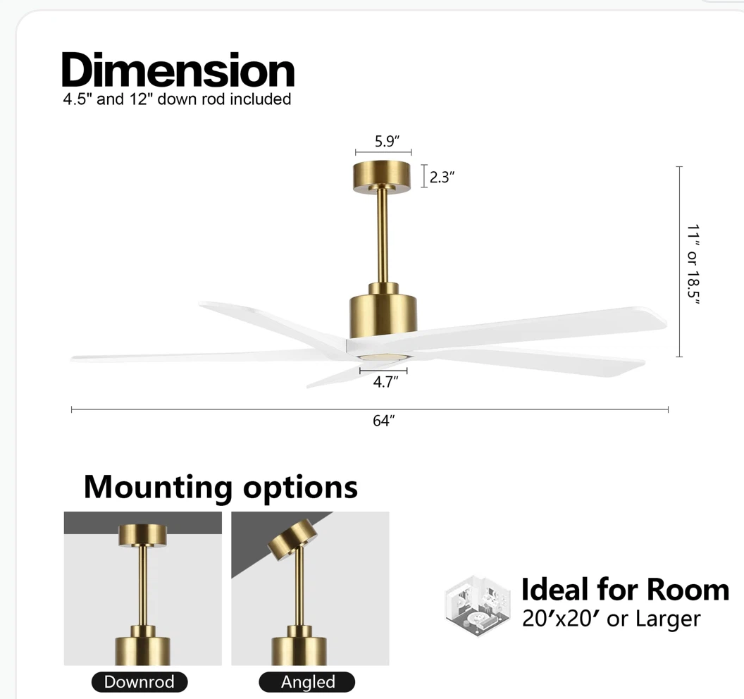64" Brass and White Ceiling Fan - photo 4