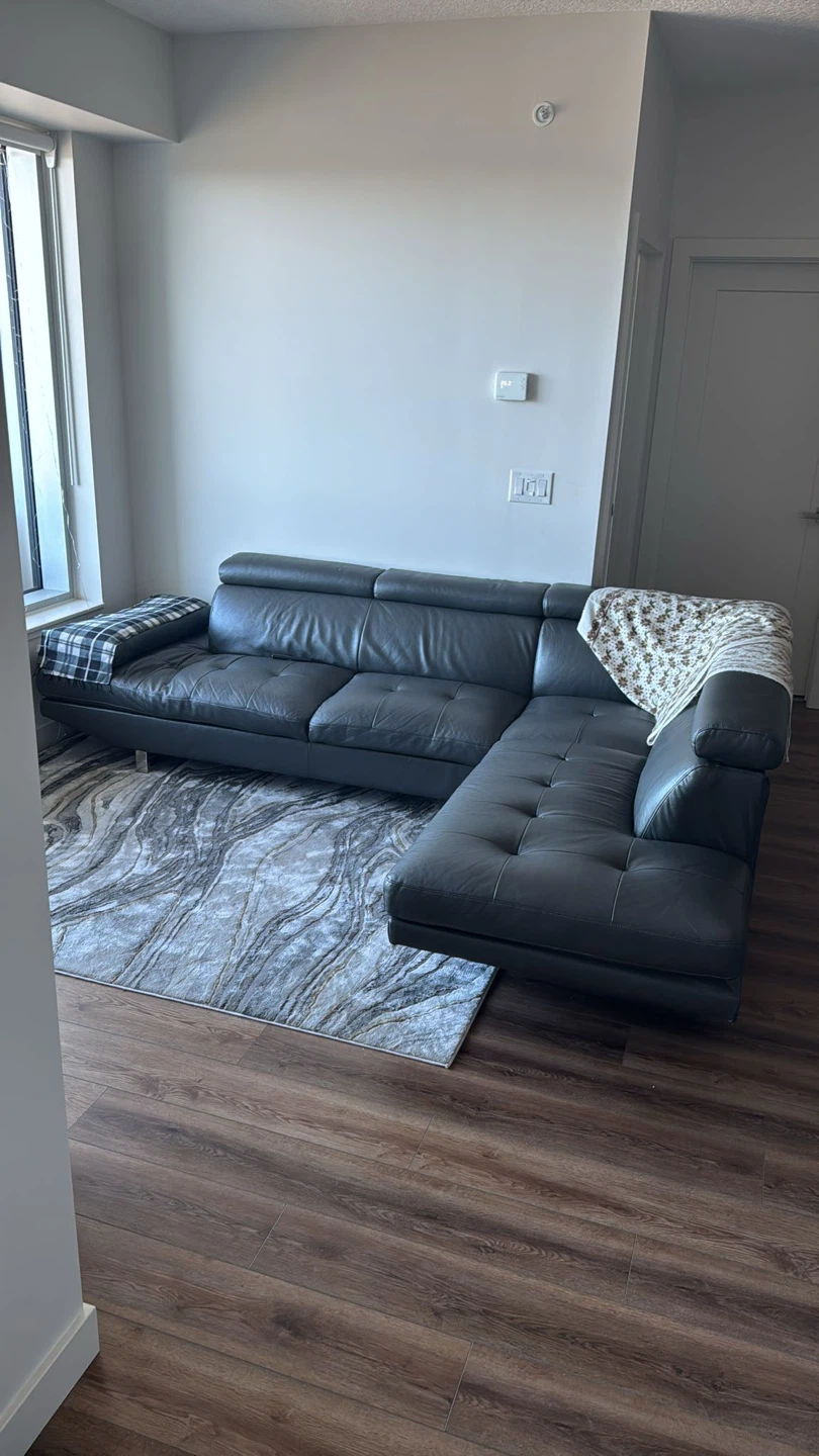 Dark Grey Leather Sectional Sofa - photo 2