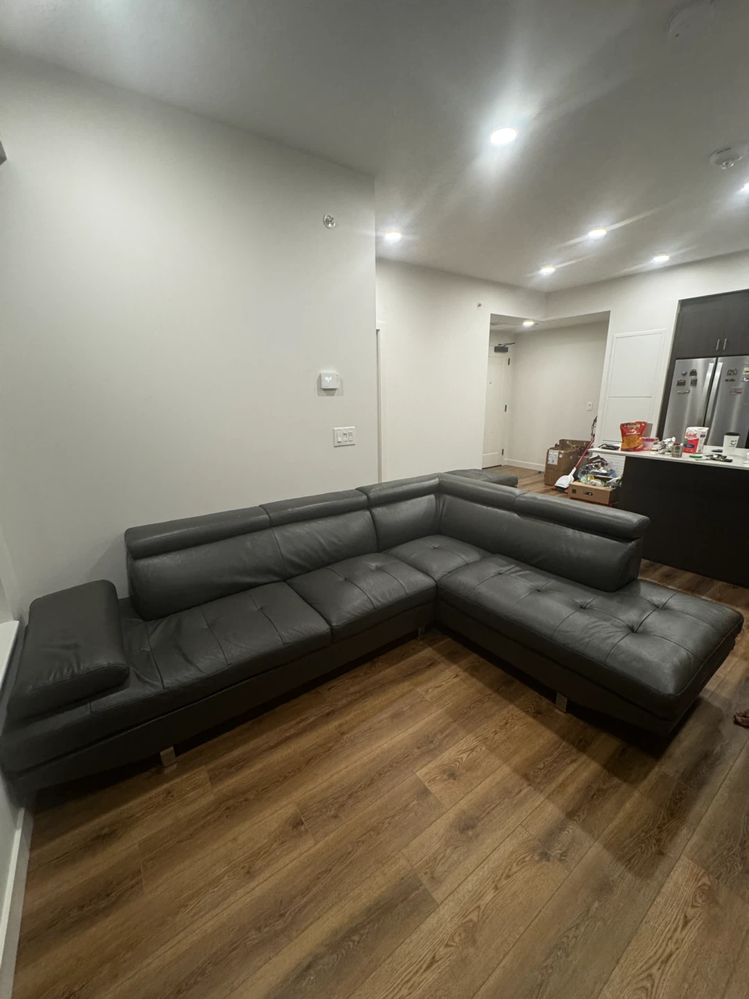 Dark Grey Leather Sectional Sofa - photo 3
