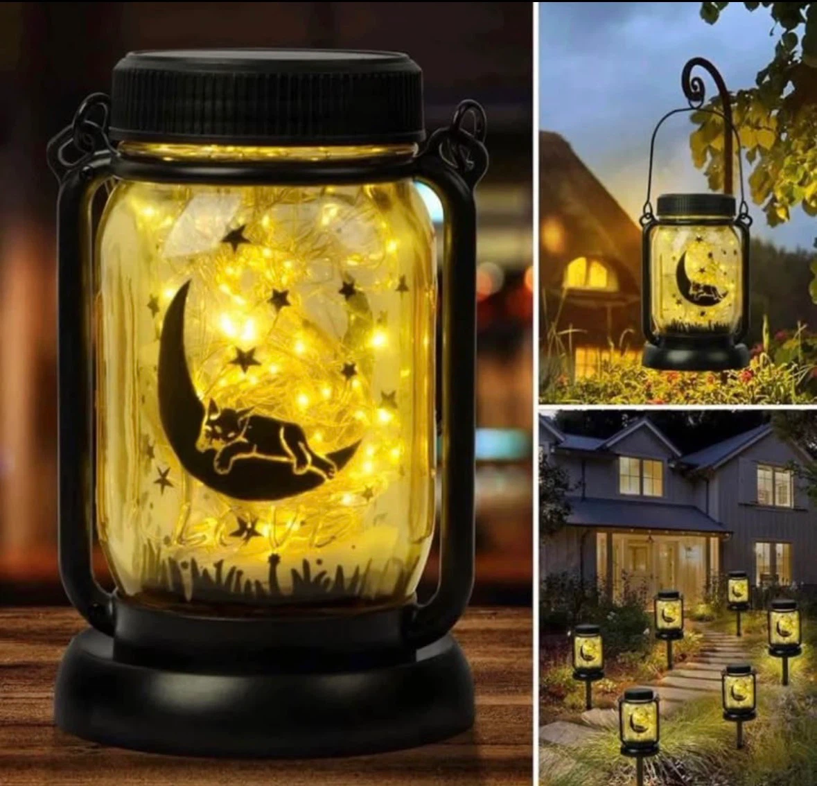 Solar Moon Cat Mason Jar Lantern