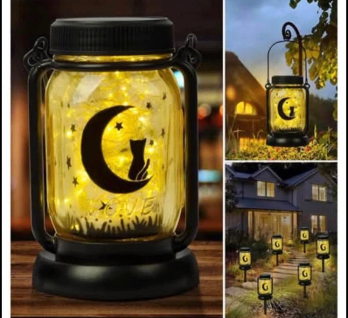 Solar Cat Mason Jar Lantern