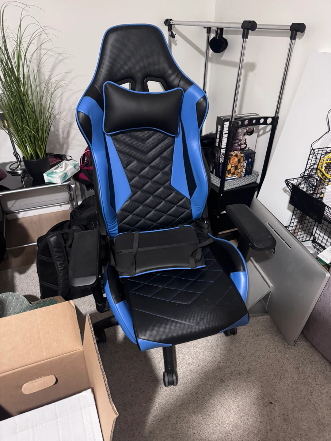 Blue and black gaming chair