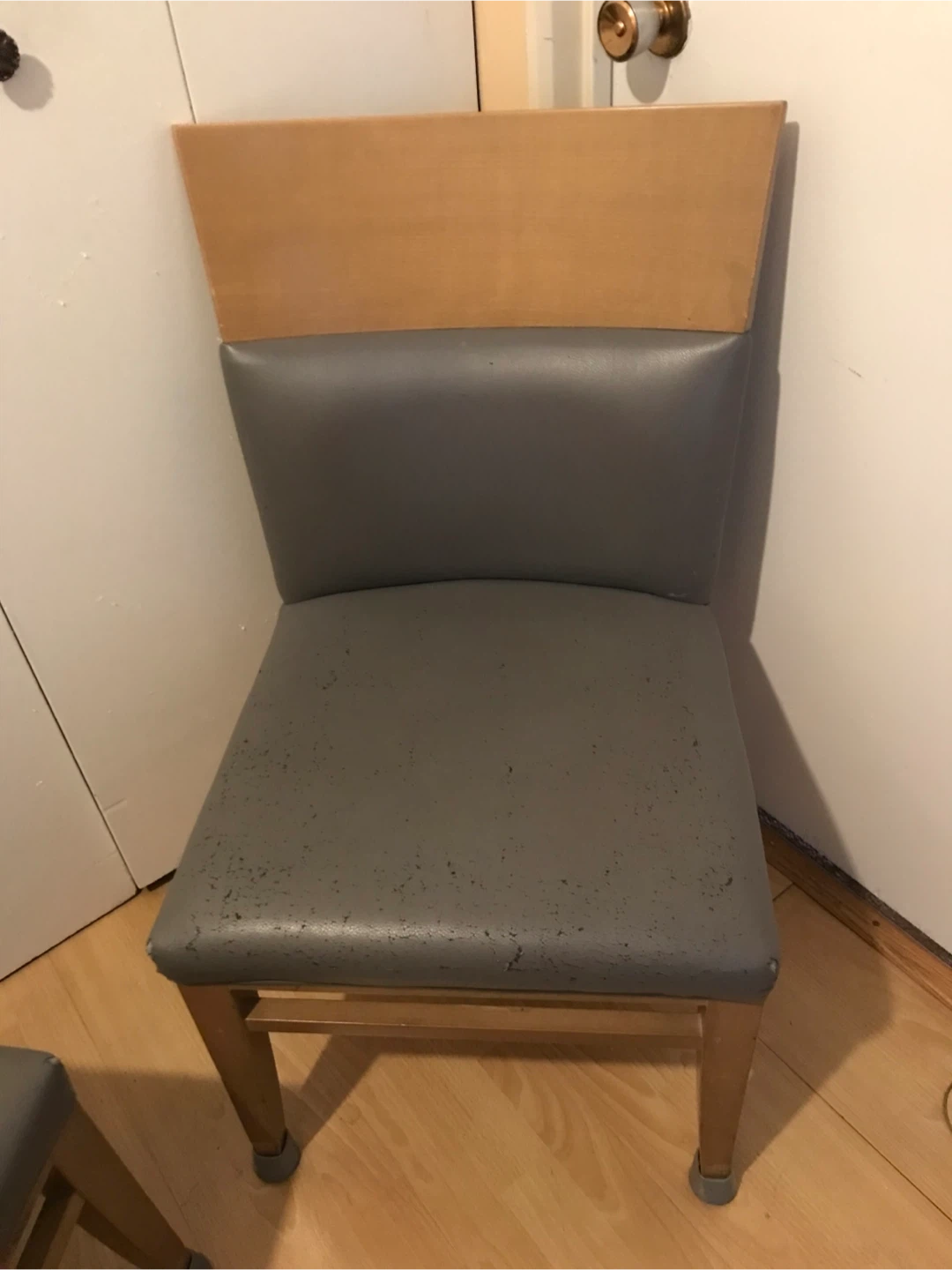 Two Wooden Dining Chairs with Grey Seats - photo 2