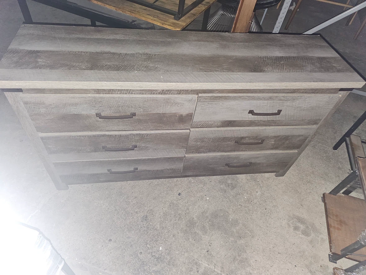 New Rustic 6-Drawer Dresser Gray Wood Finish