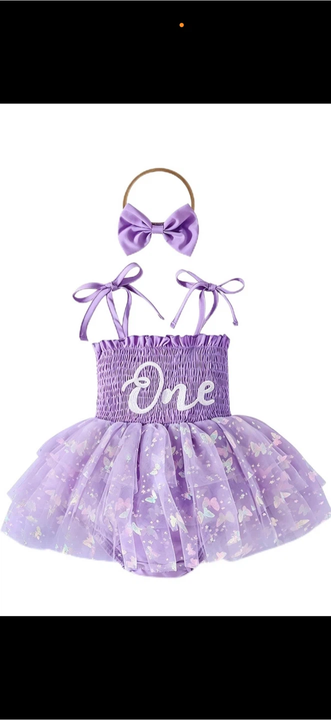 Baby Girl Purple Butterfly One Birthday Outfit