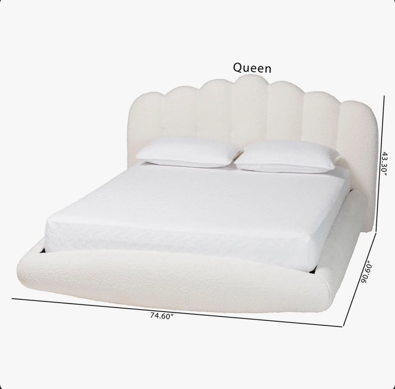 Modern Cream Boucle Fabric Queen Floating Bed+ Mattress - photo 3